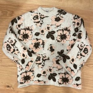 ZARA Floral Crew Neck Sweater - Gray and Pink